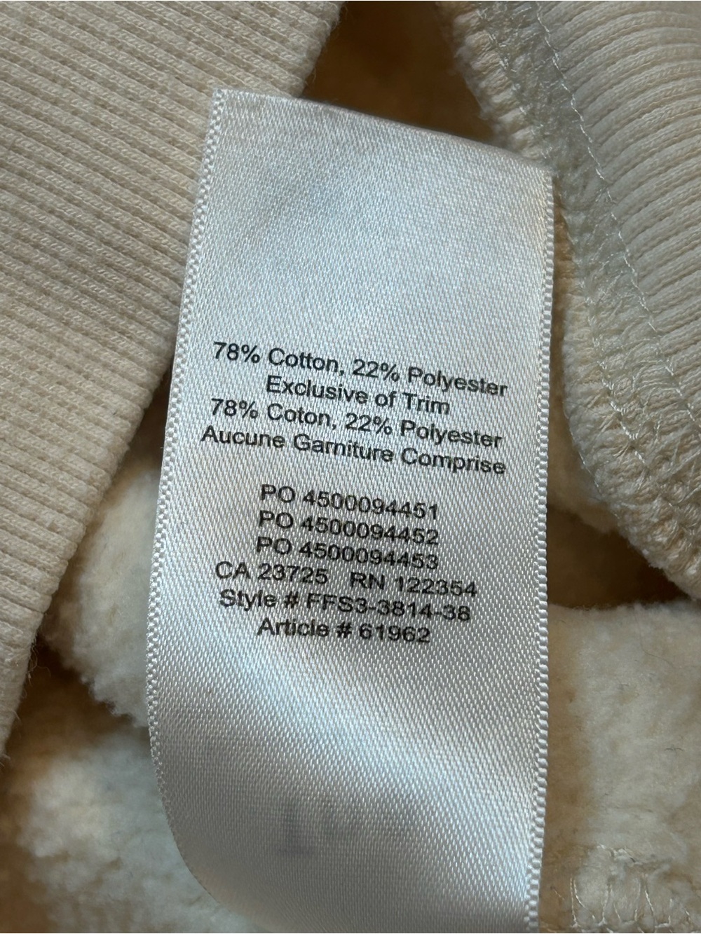 TNA Aritzia Fleece Crewneck Sweatshirt Cream Ivory Pullover - Picture 6 of 6